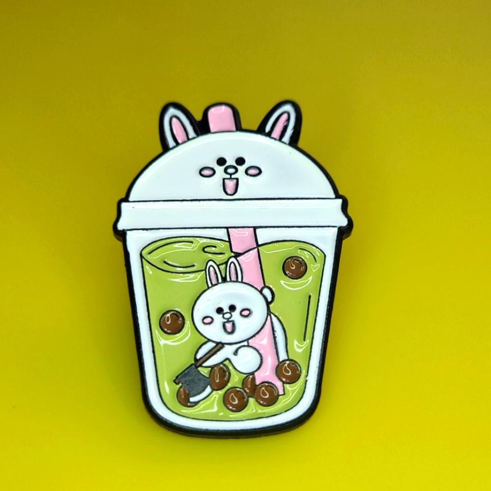 Pin: Bunny Rabbit Boba, enamel pin, kawaii